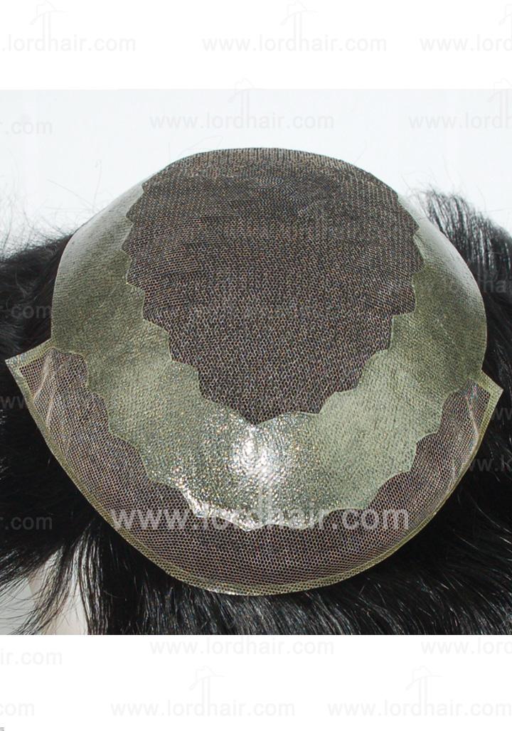 JQ338: French lace with scalloped pu coat perimeter, lace front hair replacement system