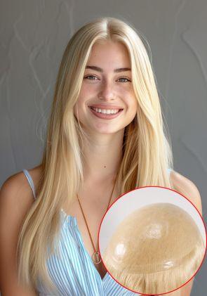 Perruque femme en polyuréthane avec cheveux Remy.