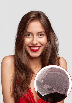 Perruque de cheveux de maille extensible avec le dessus et le devant de dentelle française