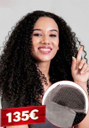 Perruque Femme Naturelle 100% Cheveux Humains avec Lace Front et Kinky Curl
