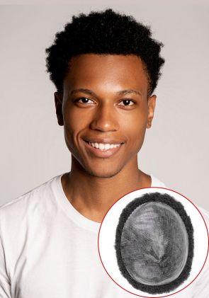 Complément capillaire avec ondulation de 4B pour hommes Afro avec une base solide pour la peau