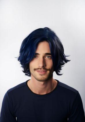 Coiffure Halloween Complément Capillaire Mi-longueur Bleu Nuit à Peau Fine Avec Raie Centrale